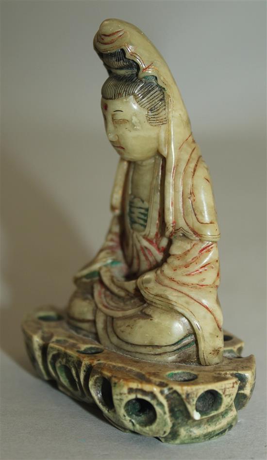 A Chinese soapstone seated figure of Guanyin, 18th century, 9cm